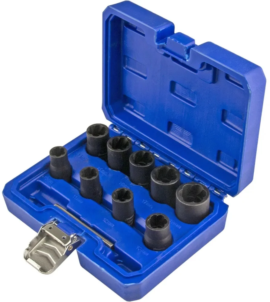 Набор головок экстракторов для поврежденного болтов и гаек 3/8», (10–17, 19мм), 10 предметов, ZIPMEND