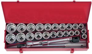 Набор торцевых головок с принадлежностями 3/4", двенадцатигранные, 22-50 мм, 1"-2", 26 предметов KING TONY 6226CR